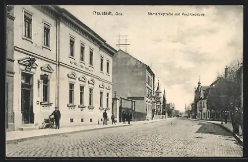 AK Neustadt / Orla, Bismarckstrasse mit Postgebäude