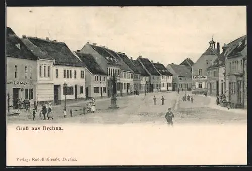 AK Brehna, Strassenpartie mit Gasthaus zum Löwen und Ratskeller