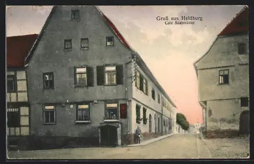 AK Heldenburg, Strassenpartie am Café Saalmüller