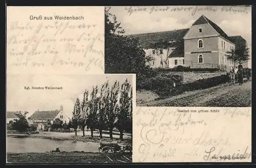 AK Weidenbach / Obhausen, Gasthof zum grünen Schild, Kgl. Domäne Weidenbach