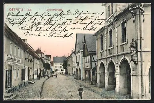 AK Ostritz i. Sa., Blick in die Zittauerstrasse