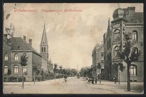 AK Wilhelmshaven, Peterstrasse mit Christuskirche und Passanten