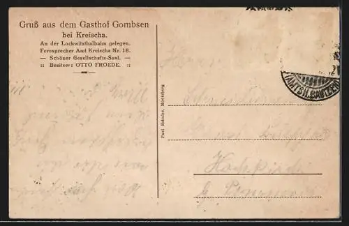 AK Gombsen, Strassenpartie am Gasthof von Otto Froede