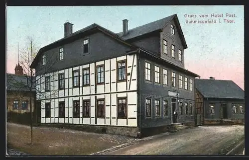 AK Schmiedefeld i. Thür., Gruss vom Hotel Post