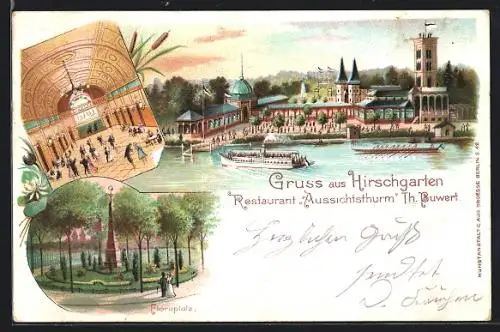 Lithographie Berlin-Hirschgarten, Restaurant Aussichtsturm