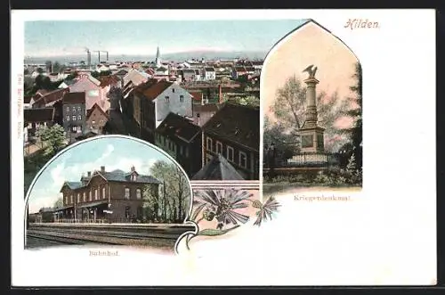 AK Hilden, Kriegerdenkmal, Bahnhof, Ortsansicht