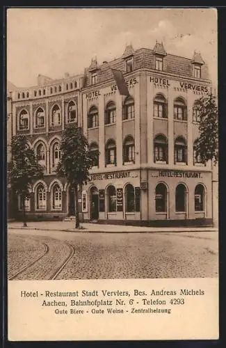 AK Aachen, Hotel-Restaurant Stadt Verviers, Bahnhofplatz 6