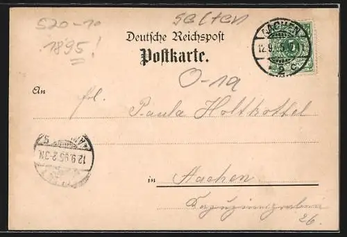 Vorläufer-Lithographie Aachen, 1895, Garten-Restaurant Grundhaus, Burg