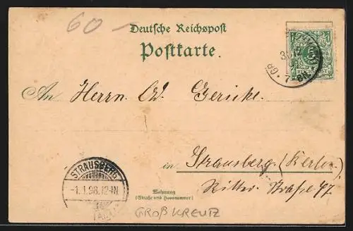 Lithographie Gross Kreutz, Rittergut, Kaiserl. Postamt, Gesamtansicht