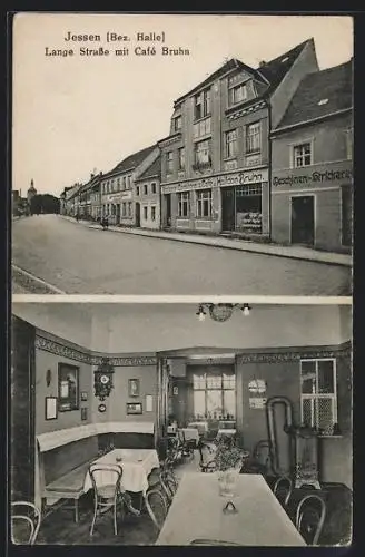 AK Jessen /Bez. Halle, Lange Strasse mit Café Bruhn