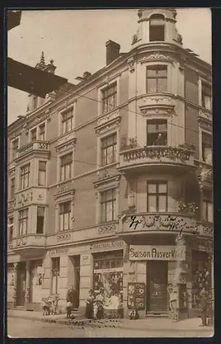 Foto-AK Düsseldorf, Geschäft Zimmermann & Krings, Cölnerstrasse 81 Ecke Vulkanstrasse