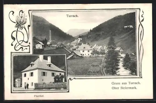 AK Turrach, Pfarrhof, Ortsansicht mit Kirche