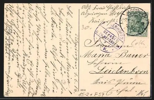 AK Algringen, Ortsansicht mit Zeppelin