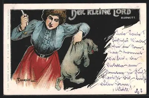 Künstler-AK F. Gareis: Dame schlägt Hund mit Gerte