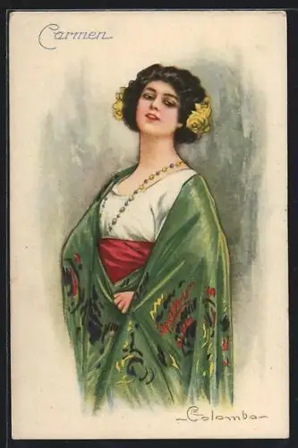 Künstler-AK E. Colombo: junge Dame mit Umhang