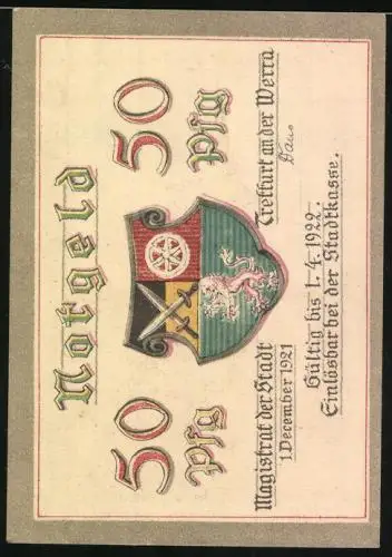 Notgeld Treffurt /Werra 1922, 50 Pfennig, Rathaus