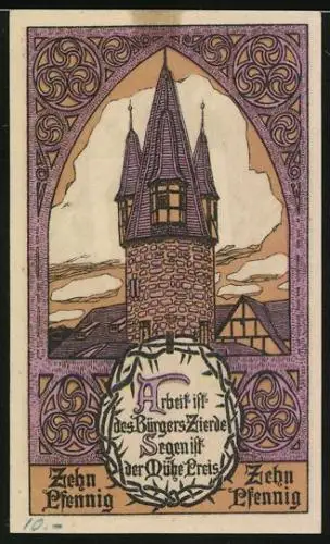Notgeld Eschwege 1919, 10 Pfennig, Stadtwappen, Turm