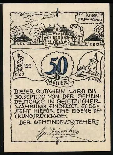 Notgeld Morzg 1920, 50 Heller, Legende Hl. Vitus, Schloss Frohnburg