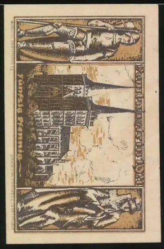 Notgeld Xanten 1921, 50 Pfennig, Ritter mit Dombaustein, Dom