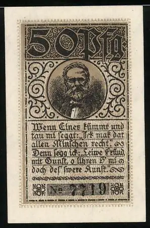 Notgeld Stavenhagen 1920, 50 Pfennig, Fritz Reuter