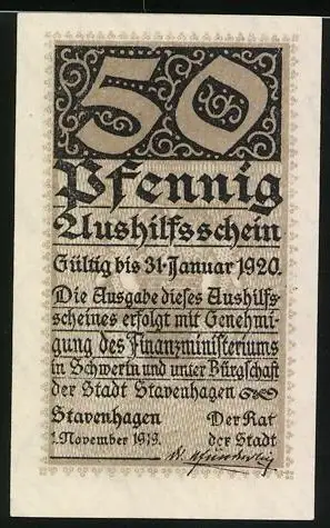 Notgeld Stavenhagen 1920, 50 Pfennig, Fritz Reuter