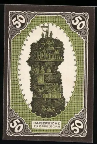 Notgeld Eppelborn 1921, 50 Pfennig, Kaisereiche, Ähre, Bergmann