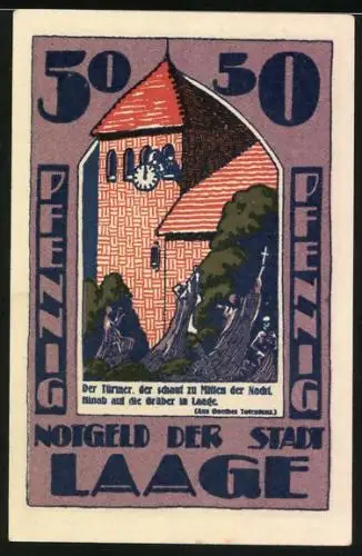 Notgeld Laage 1924, 50 Pfennig, Türmer und Geister, Wappen