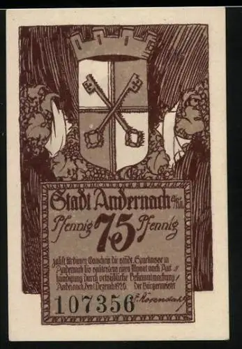 Notgeld Andernach 1920, 75 Pfennig, Burg, Wappen