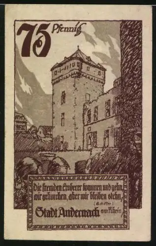 Notgeld Andernach 1920, 75 Pfennig, Turm, Wappen