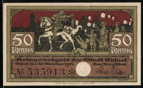 Notgeld Erfurt 1918, 50 Pfennig, Reiter vor Laternenumzug