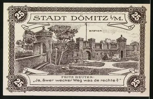 Notgeld Dömitz i. M. 1920, 25 Pfennig, Bastion