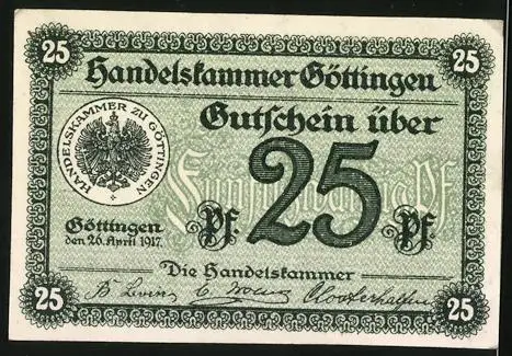 Notgeld Göttingen 1917, 25 Pfennig, Gutschein