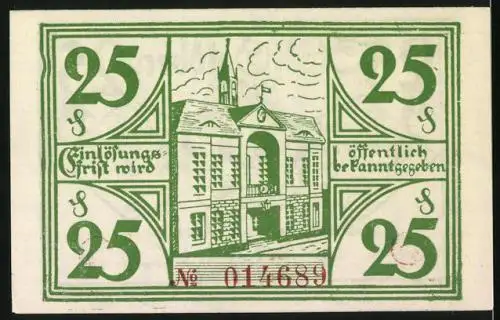 Notgeld Goldberg /Mecklbg. 1921, 25 Pfennig, Stadtwappen