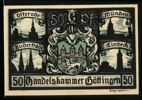 Notgeld Göttingen 1920, 50 Pfennig, Osterode, Münden Einbeck, Stadtwappen
