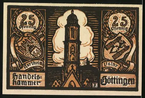 Notgeld Göttingen 1920, 25 Pfennig, Zwei Löwen mit Wappen