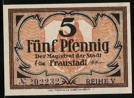 Notgeld Fraustadt, 5 Pfennig, Stadtwappen