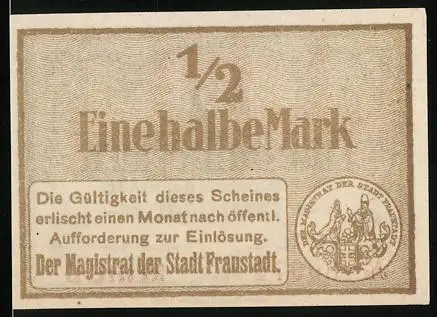 Notgeld Fraustadt, 1 /2 Mark, Wappen