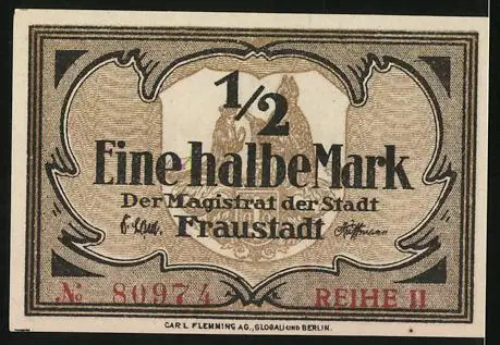Notgeld Fraustadt, 1 /2 Mark, Wappen