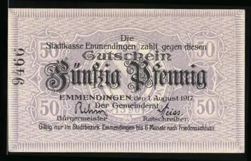 Notgeld Emmendingen 1917, 50 Pfennig, Stadtwappen