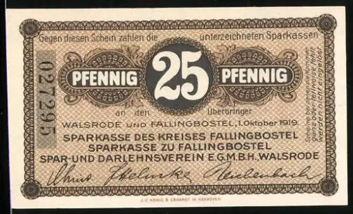Notgeld Walsrode /Fallingbostel 1919, 25 Pfennig, Ortspartie