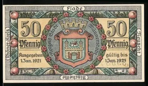 Notgeld Münnerstadt 1921, 50 Pfennig, Stadtwappen