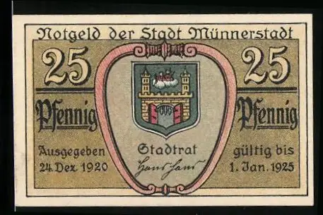 Notgeld Münnerstadt 1920, 25 Pfennig, Stadtwappen