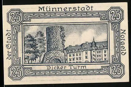Notgeld Münnerstadt 1920, 25 Pfennig, Dicker Turm