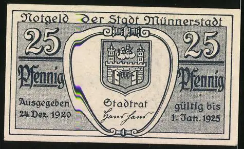 Notgeld Münnerstadt 1920, 25 Pfennig, Dicker Turm