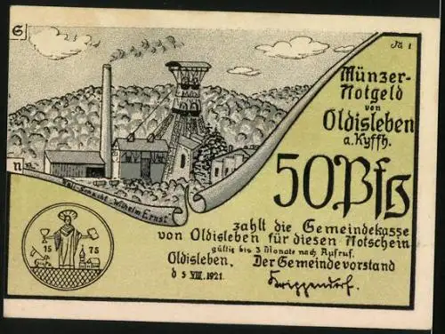 Notgeld Oldisleben a. Kyffh. 1921, 50 Pfennig, Thomas Müncer predigt zum Aufruhr