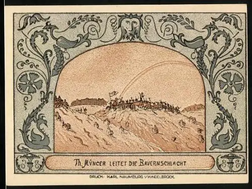 Notgeld Oldisleben a. Kyffh. 1921, 50 Pfennig, Th. Müncer leitet die Bauernschlacht