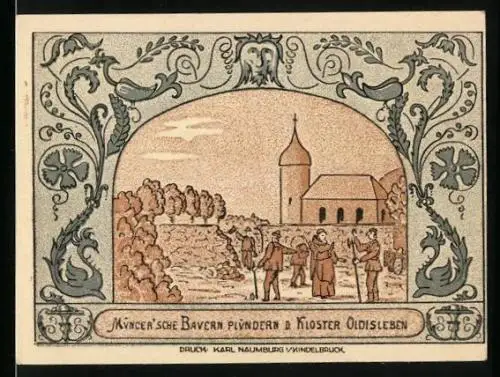 Notgeld Oldisleben a. Kyffh. 1921, 50 Pfennig, Müncer`sche Bauern plündern das Kloster Oldisleben