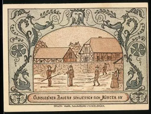 Notgeld Oldisleben a. Kyffh. 1921, 50 Pfennig, Oldisleb`ner Bauern schliessen sich Müncer an
