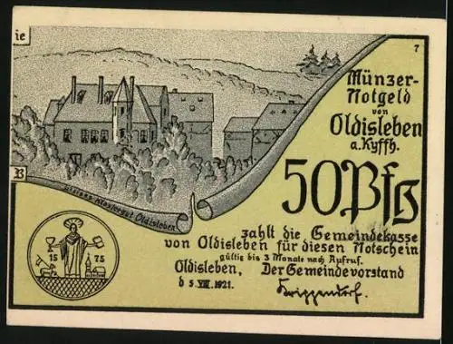 Notgeld Oldisleben a. Kyffh. 1921, 50 Pfennig, Thomas Müncers Gefangennahme