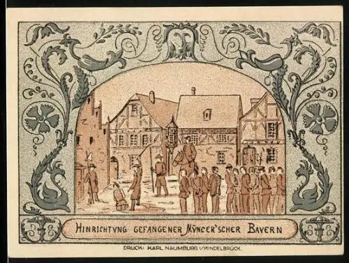 Notgeld Oldisleben a. Kyffh. 1921, 50 Pfennig, Hnrichtung gefangenen Müncer`scher Bauern